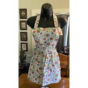 Vintage Linen Kitchen Apron Dutch Floral Heart Pattern By The Kitchen Works